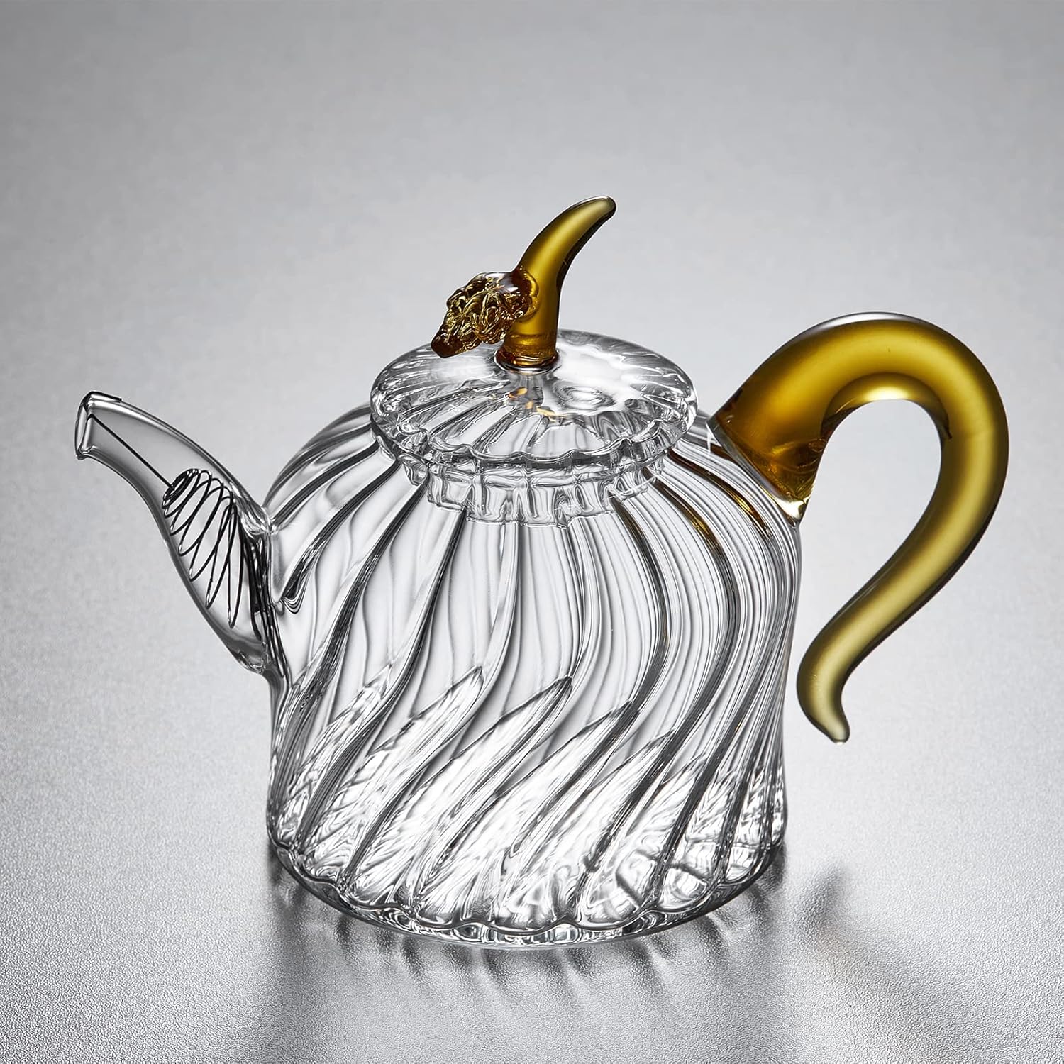 Heat-Resistant Glass Teapot 470ml – Cute Round Direct Fire Safe Tea Pot with Strainer