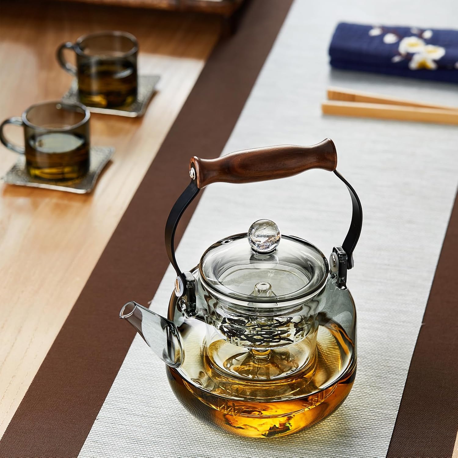 Pocarati Heat-Resistant Glass Teapot 900ml – Direct Flame Safe with Dual Removable Glass Infusers
