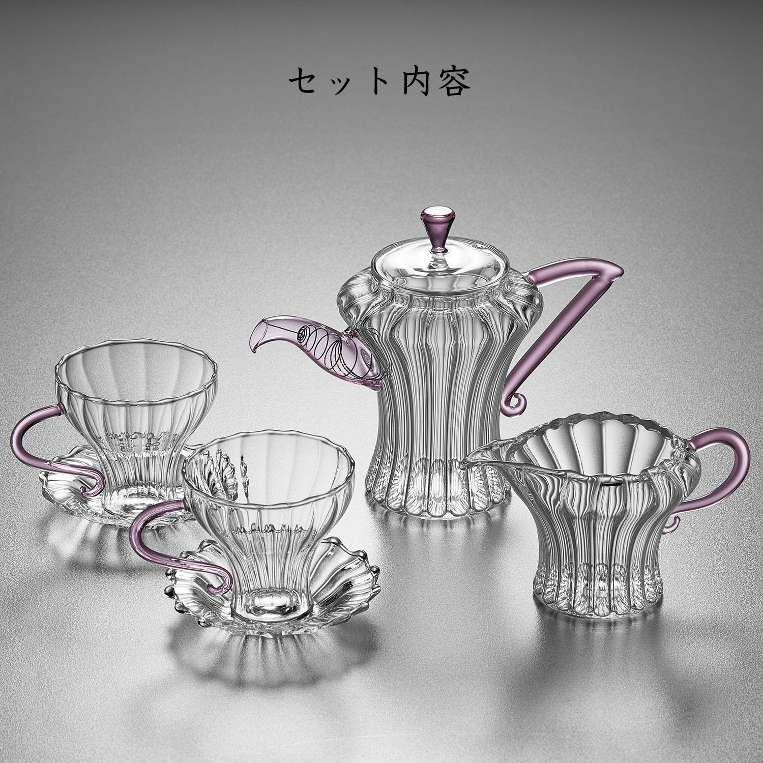 Pocaroty Pink Princess Tea Set 340ml – Handmade Glass Teapot with Cups &amp; Saucers for 2