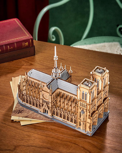 ROBOTIME TG511 Notre Dame Cathedral 3D Wooden Puzzle – DIY Architectural Model Kit, Handmade Craft &amp; Home Décor