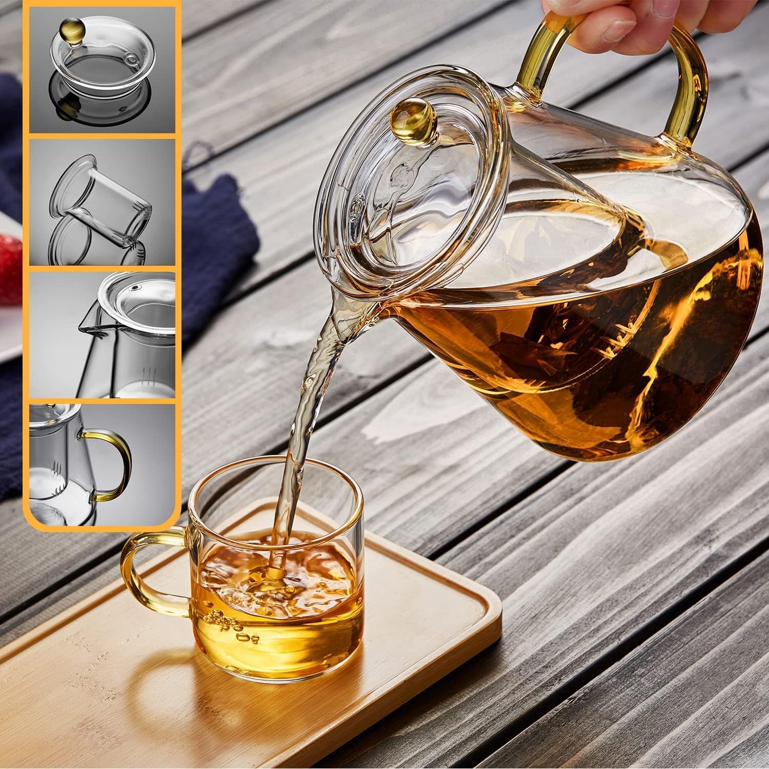 Pocarati Heat-Resistant Glass Teapot 700ml – Microwave &amp; Direct Flame Safe with Strainer