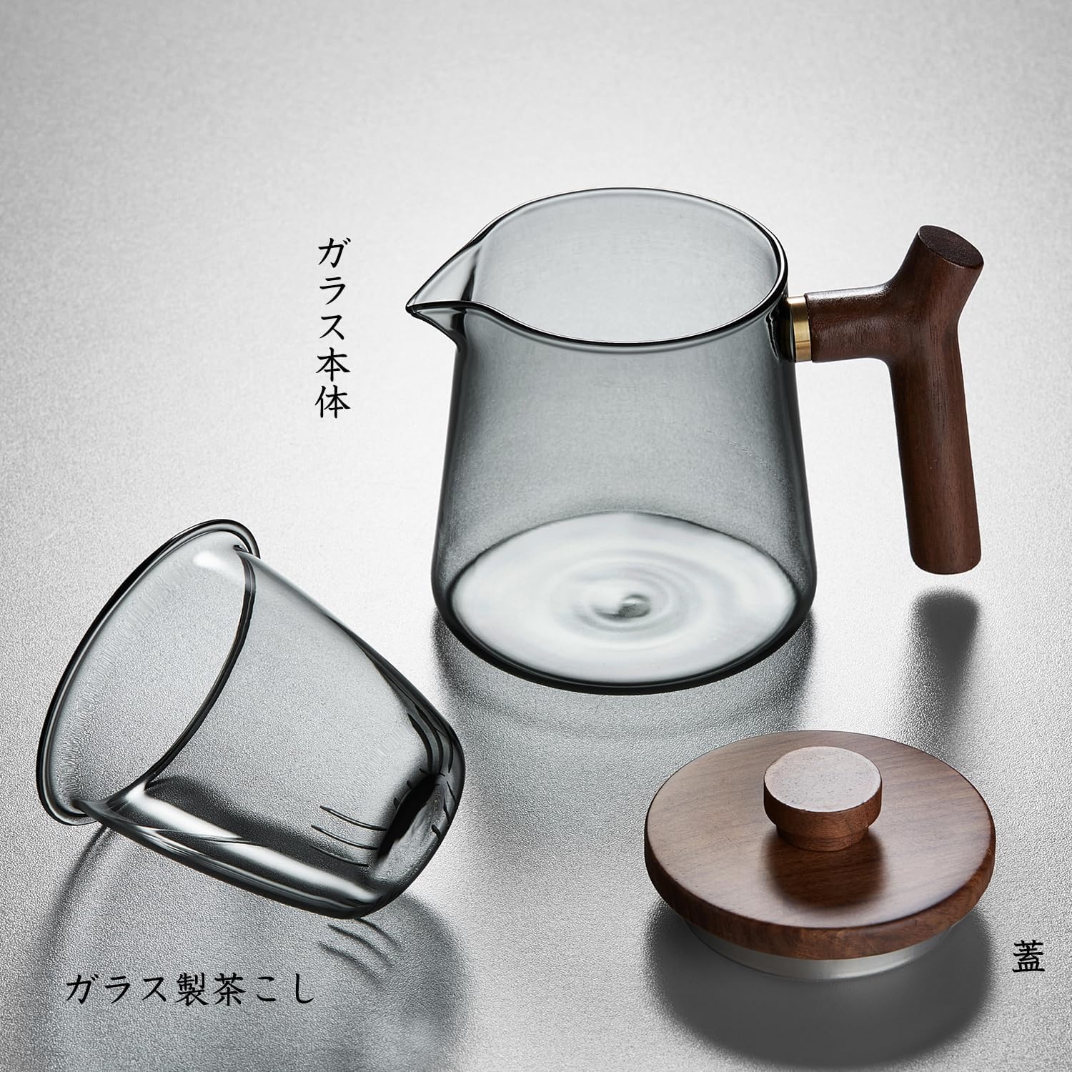 Heat-Resistant Glass Teapot 560ml – Ink Color Design, Wooden Handle &amp; Lid, Glass Strainer