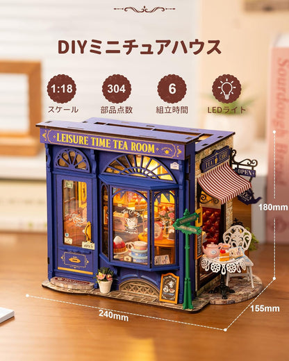 ROBOTIME DG171 DIY Miniature Dollhouse Kit with LED Light – Handmade Mini House Model, Figurines &amp; Accessories for Kids and Adults