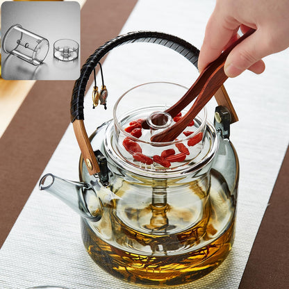 Pisces Heat-Resistant Glass Teapot 1090ml – Direct Fire Safe with Glass Strainer &amp; Bamboo Handle
