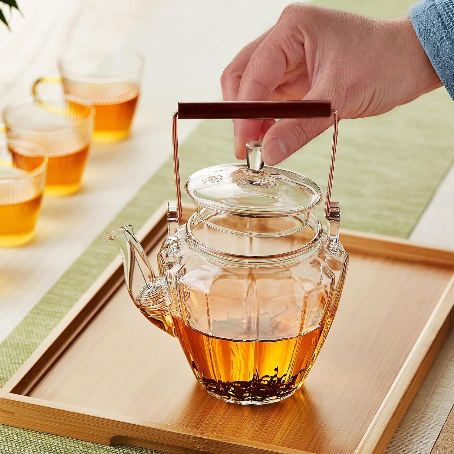Pokaloti Chrysanthemum Pattern Glass Teapot 550ml – Heat-Resistant, Direct Fire Safe Tea Pot