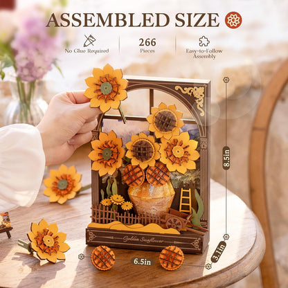 ROBOTIME TH002 Golden Sunflower Wooden Flower Building Set with Lights – DIY Van Gogh Inspired Wall Art Craft for Adults
