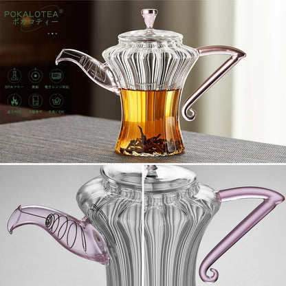 Pocaroty Pink Princess Tea Set 340ml – Handmade Glass Teapot with Cups &amp; Saucers for 2