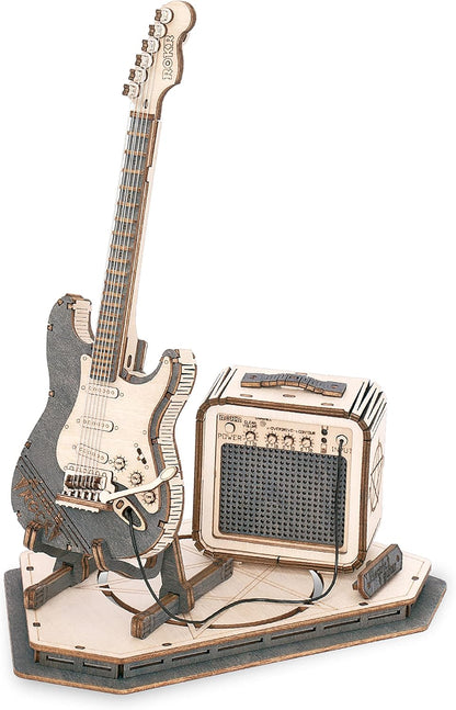 ROBOTIME Electric Guitar 3D Wooden Puzzle – DIY Craft Assembly Model Kit, Musical Instrument Series