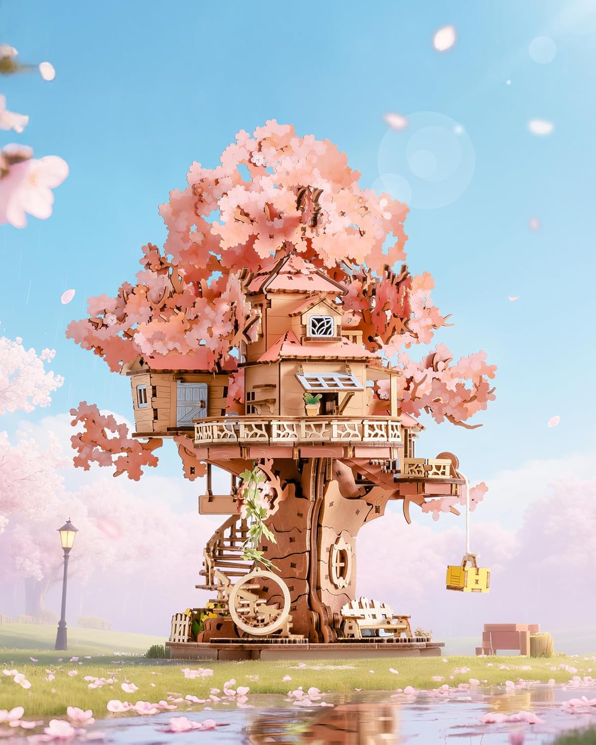 ROBOTIME Cherry Blossom 3D Wooden Puzzle – DIY Mechanical Model Kit, Japanese-Style Home Décor &amp; Educational Craft