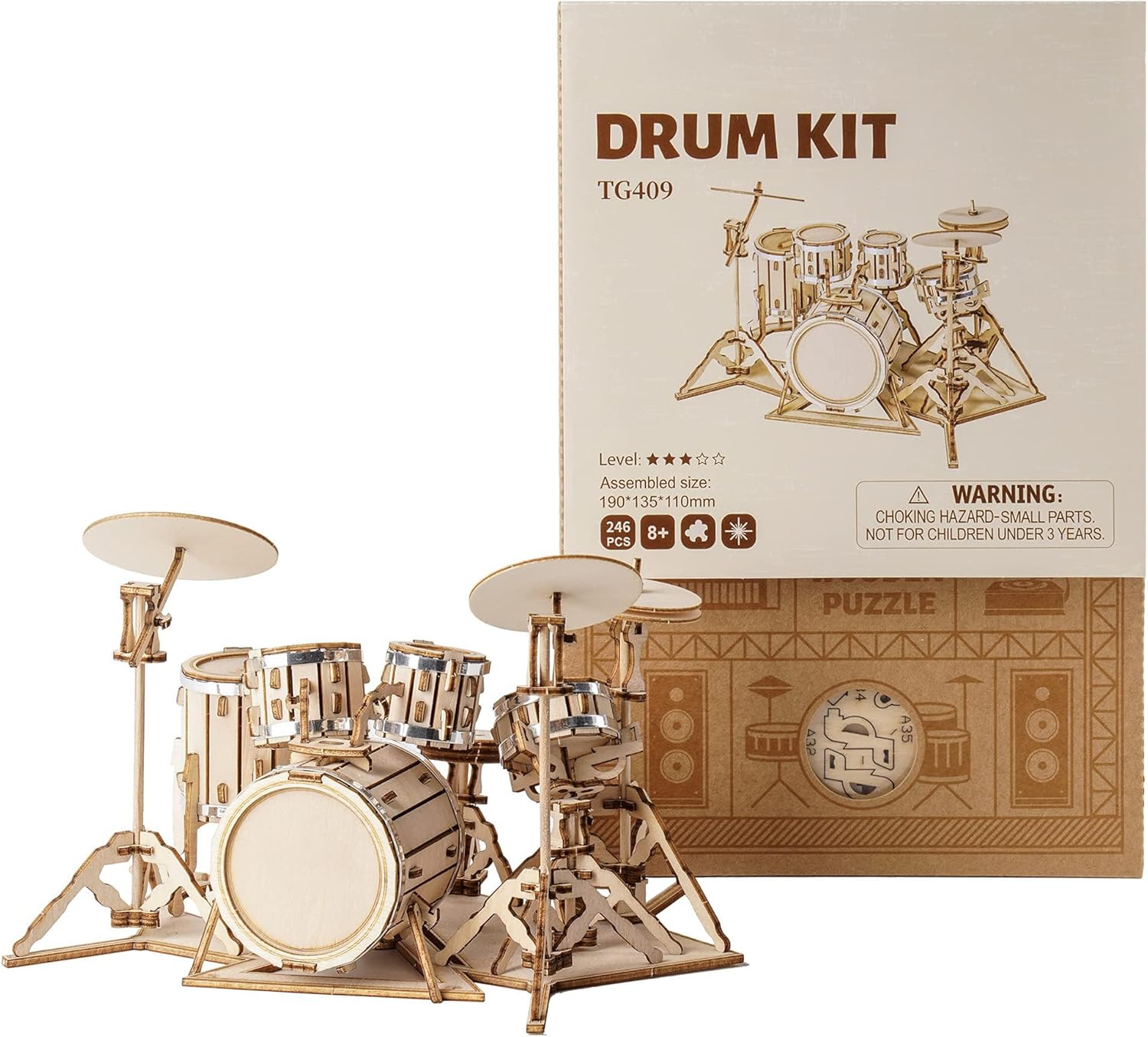 ROBOTIME Drum Set TG409 3D Wooden Puzzle – DIY Craft Model Kit, Educational Toy for Kids &amp; Adults