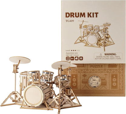 ROBOTIME Drum Set TG409 3D Wooden Puzzle – DIY Craft Model Kit, Educational Toy for Kids &amp; Adults