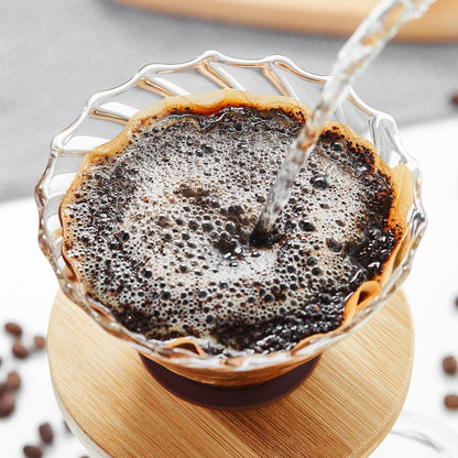 Heat-Resistant Glass Coffee Dripper – High-Clarity Tornado Pour Over Brewer with Bamboo Base