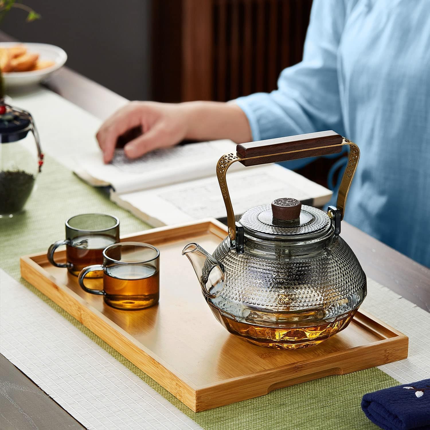 Pocarati Futon-Shaped Glass Teapot 1140ml – Heat-Resistant Direct Flame Safe Tea Pot