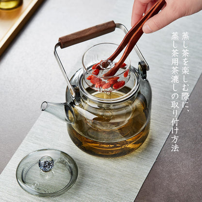 Heat-Resistant Black Glass Teapot 1000ml – Direct Fire Safe with Dual Removable Tea Strainers