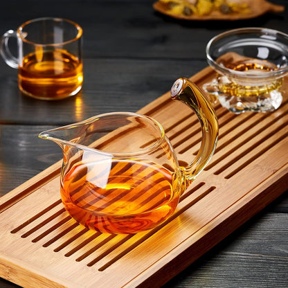 Pokaloti Heat-Resistant Glass Fairness Pitcher – 400ml Tea Serving Cup with Yellow Handle