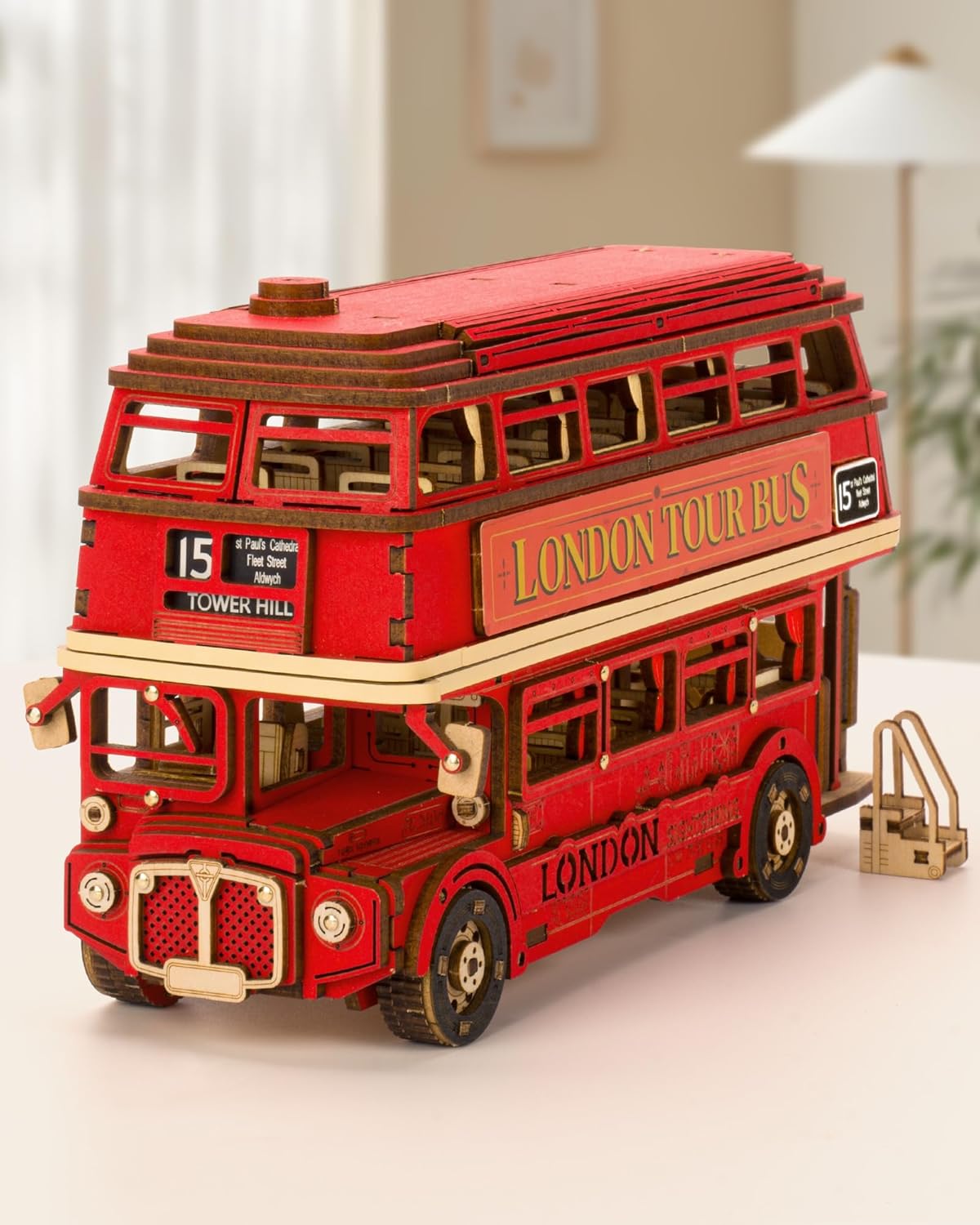 ROBOTIME TGM02 London Sightseeing Bus 3D Wooden Puzzle – DIY Mechanical Model Kit, Educational Craft for Kids &amp; Adults