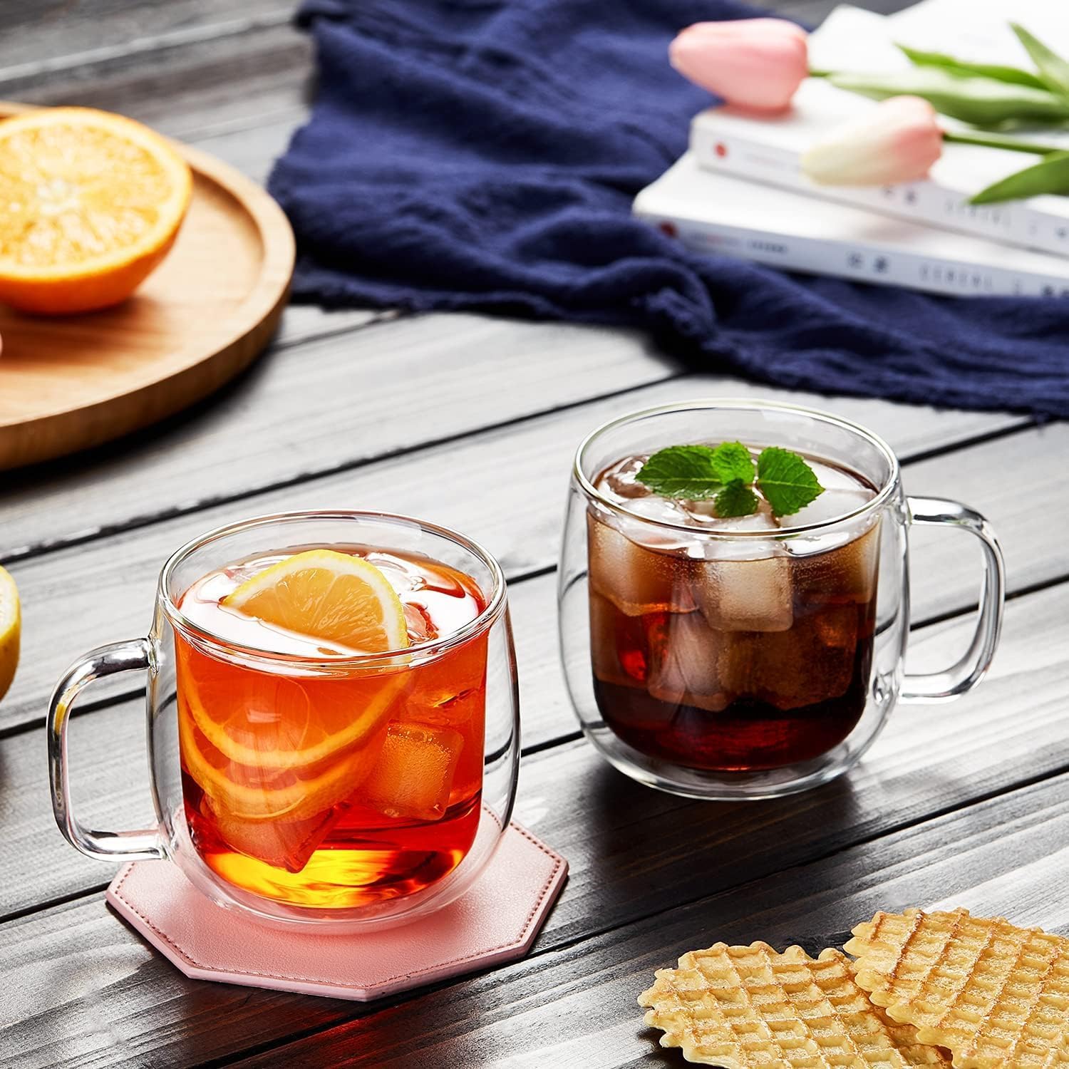 Pocaroty Double Wall Glass Cups – 300ml Set of 2 Heat-Resistant Coffee Mugs