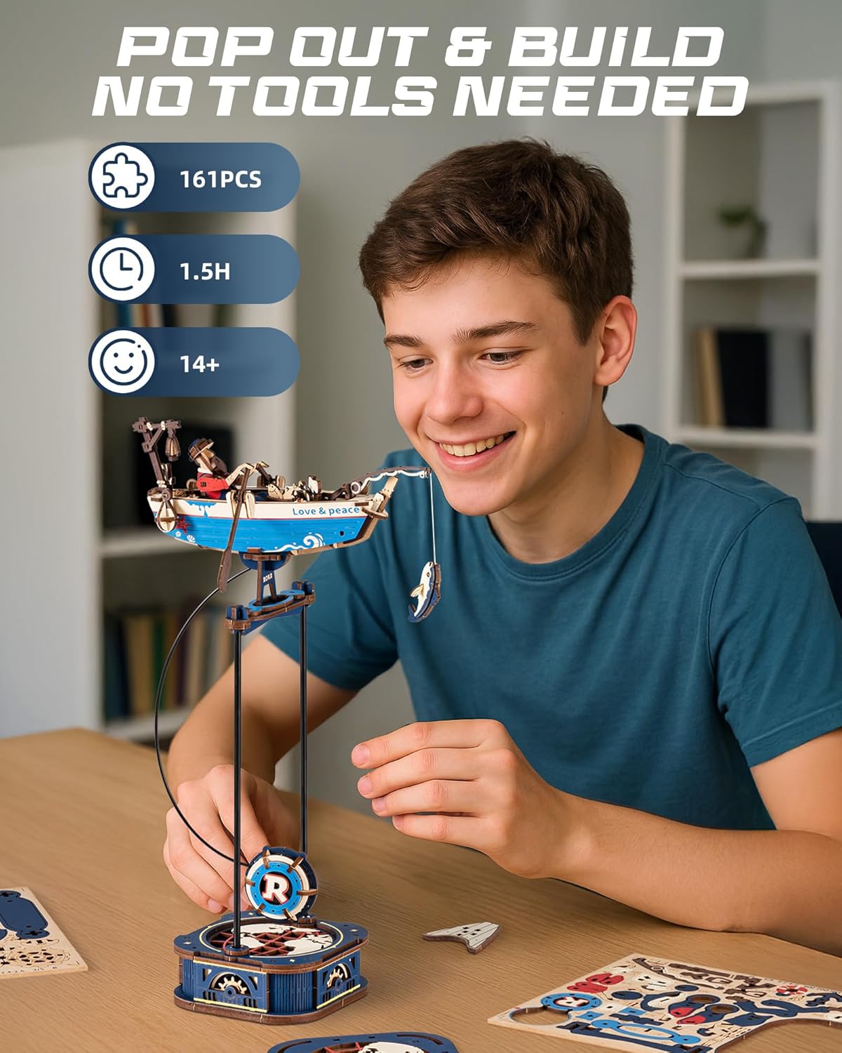 ROBOTIME Marine Gravity Swing Aircraft 3D Wooden Puzzle – DIY Model Building Kit for Adults &amp; Teens Ages 14+