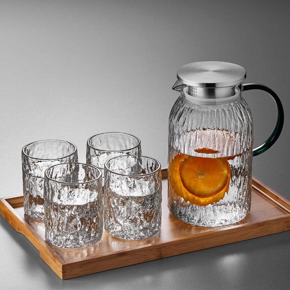 Pocarati Heat-Resistant Glass Pitcher – 1500ml Wood Grain Design Water Carafe