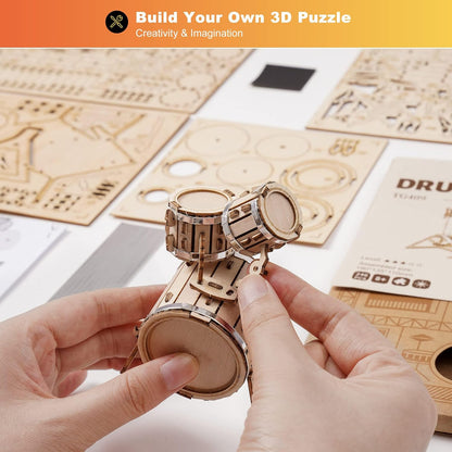 ROBOTIME Drum Set TG409 3D Wooden Puzzle – DIY Craft Model Kit, Educational Toy for Kids &amp; Adults