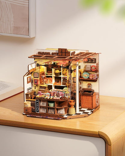ROBOTIME DIY Miniature House Dollhouse Kit with LED Light – Handmade Mini Model, Figures &amp; Accessories Craft Set for Kids and Adults