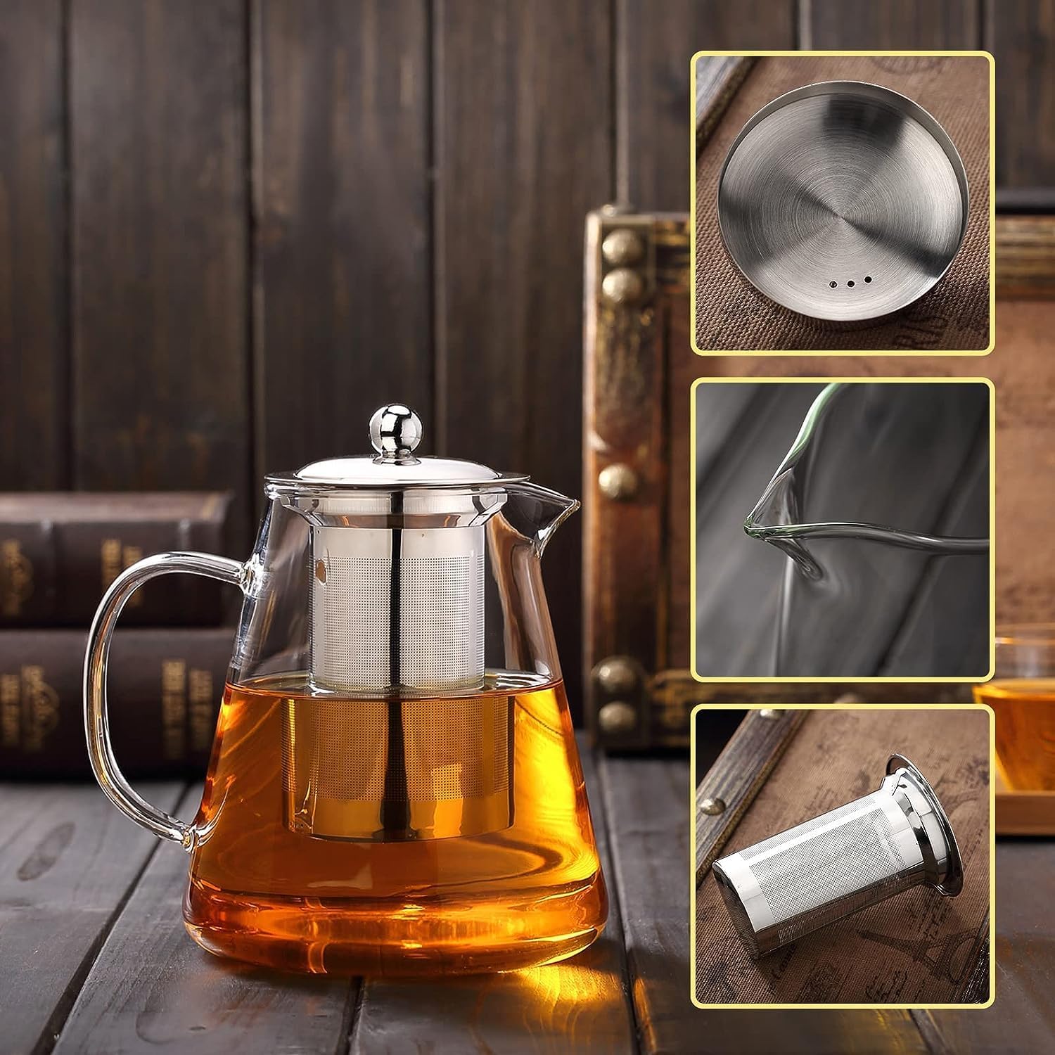 PK4150M Glass Teapot 1500ml – Large Capacity Heat-Resistant Teapot with Stainless Steel Strainer