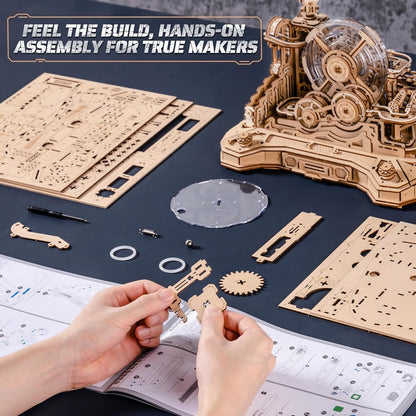 ROBOTIME Marble Run 3D Wooden Puzzle – Hand Cranked Mechanical Model Kit with Gears, Water Wheel &amp; Marble Maze