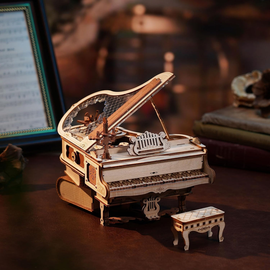 ROKR Piano 3D Wooden Puzzle Music Box – DIY Mechanical Model Kit with Automatic Playback, No Battery Required