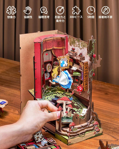 ROBOTIME 3D Book Nook Kit – Wooden Miniature Dollhouse Puzzle with LED Light, DIY Bookshelf Decoration for Beginners
