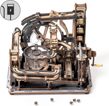 ROKR Electric Marble Run 3D Wooden Puzzle | DIY Mechanical Spaceport Model Kit