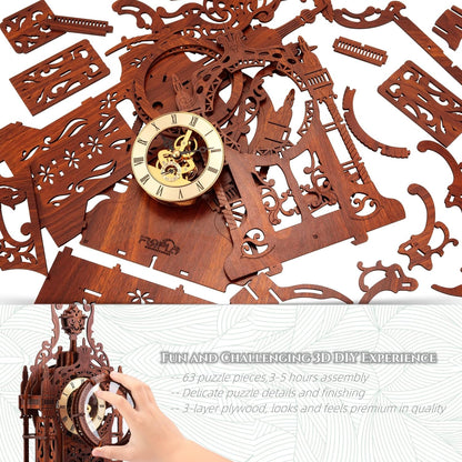 FUNPOLA LED 3D Wooden Puzzle Clock | DIY Handmade Wall Clock with Nordic Design