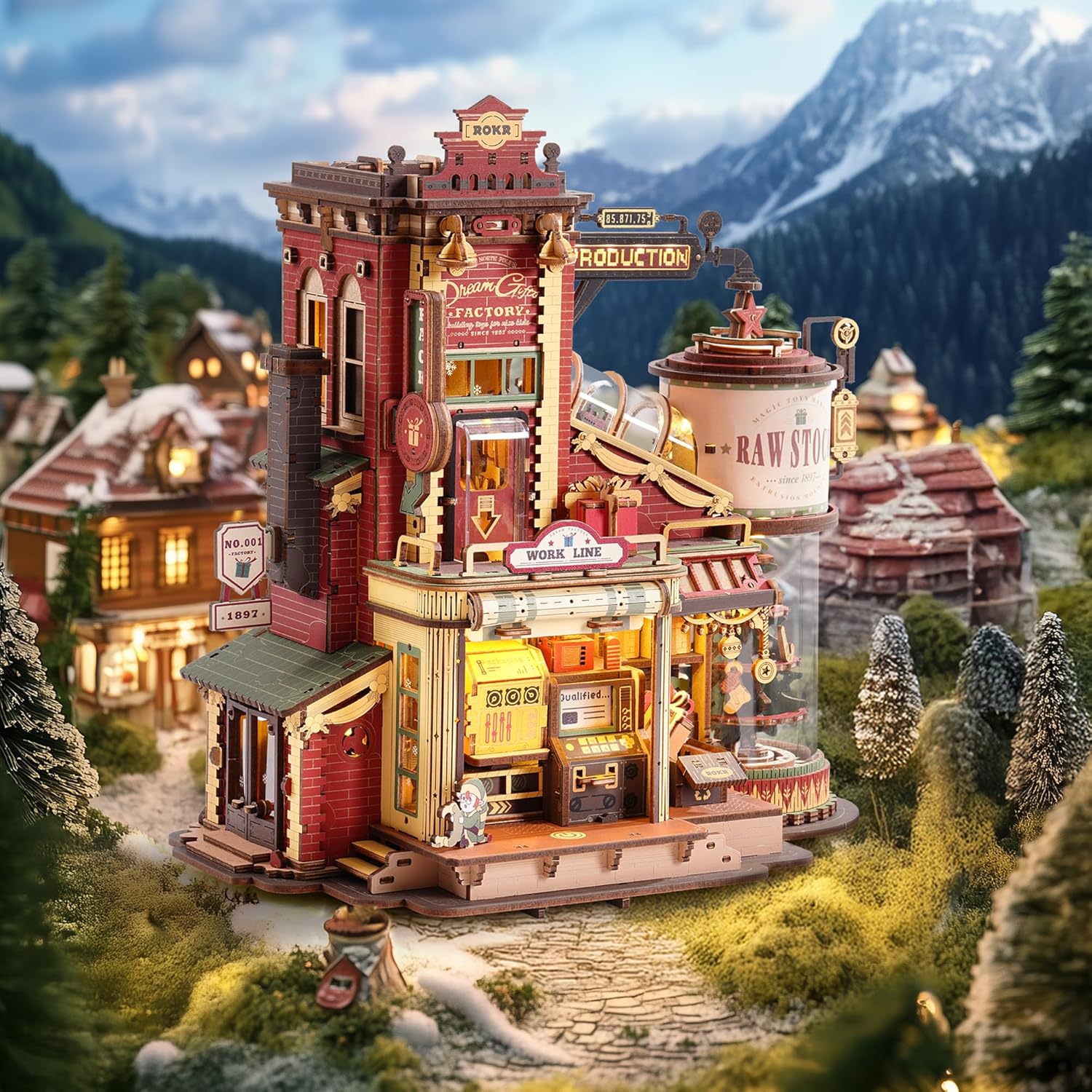 ROKR Gift Factory Christmas Tree 3D Wooden Puzzle – DIY Music Box Craft Kit with Light Effects &amp; Decoration