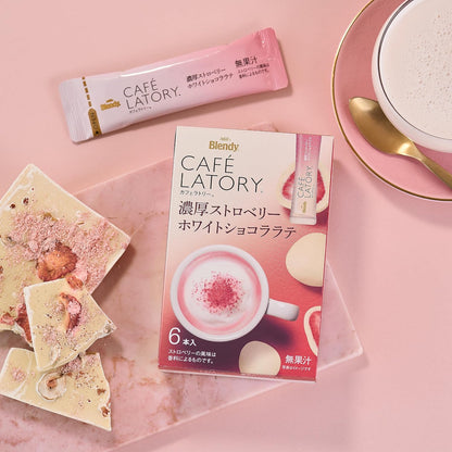 AGF Blendy Cafe Latte Thick Strawberry White Chocolate Latte, 6 Sticks | Made in Japan