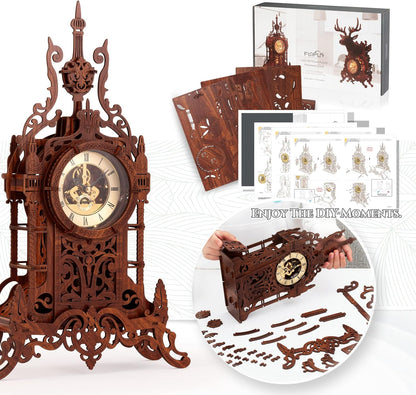 FUNPOLA LED 3D Wooden Puzzle Clock | DIY Handmade Wall Clock with Nordic Design