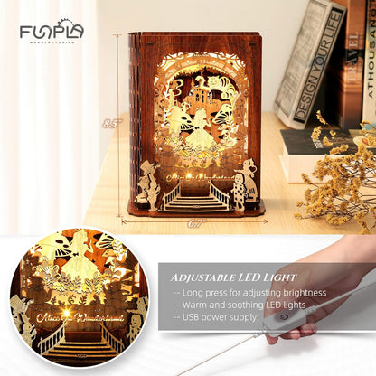 FUNPOLA Alice in Wonderland 3D Wooden Puzzle Night Light | DIY LED Book Lamp
