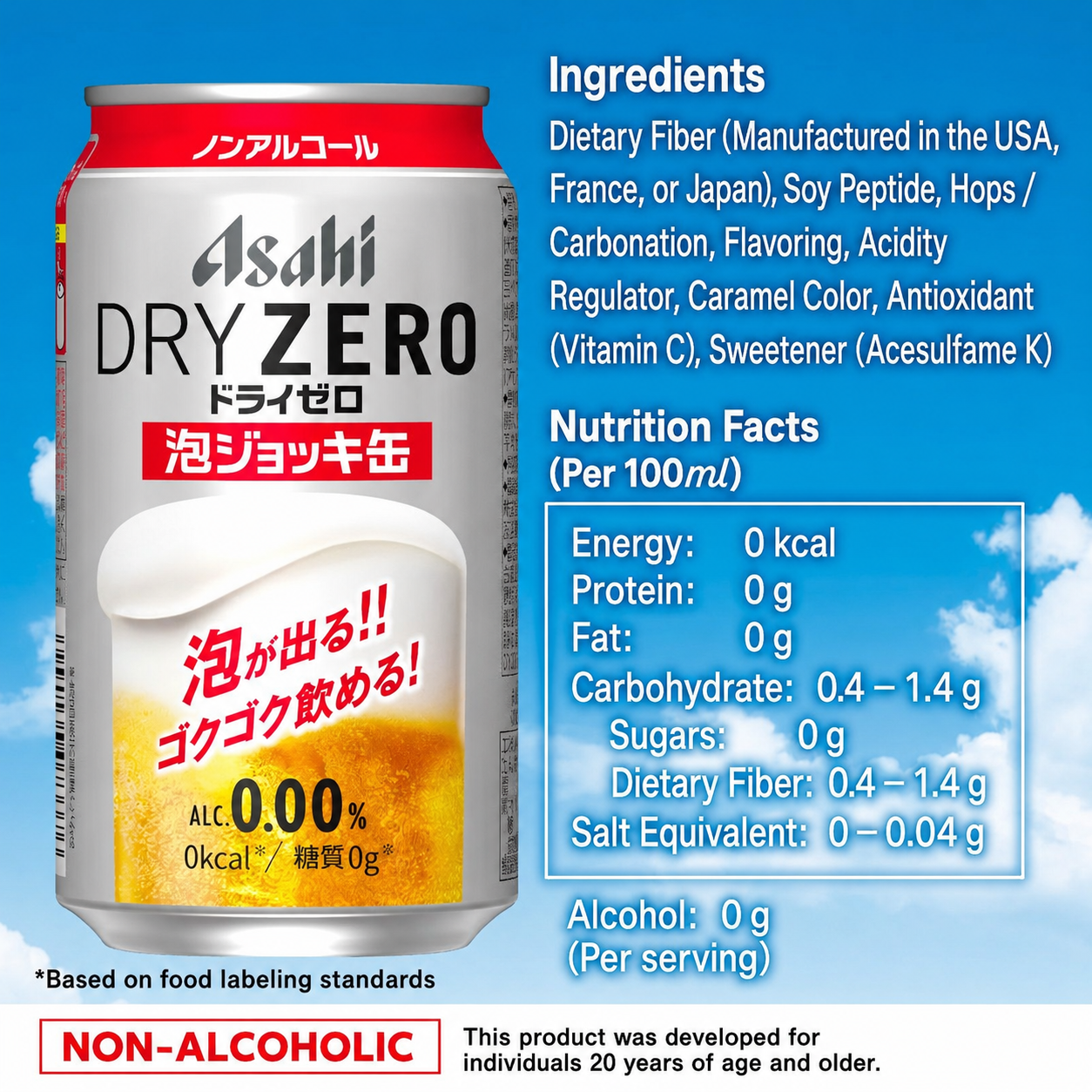 Asahi Dry Zero Foam Mug Non-Alcoholic Beer 340ml – Made in Japan
