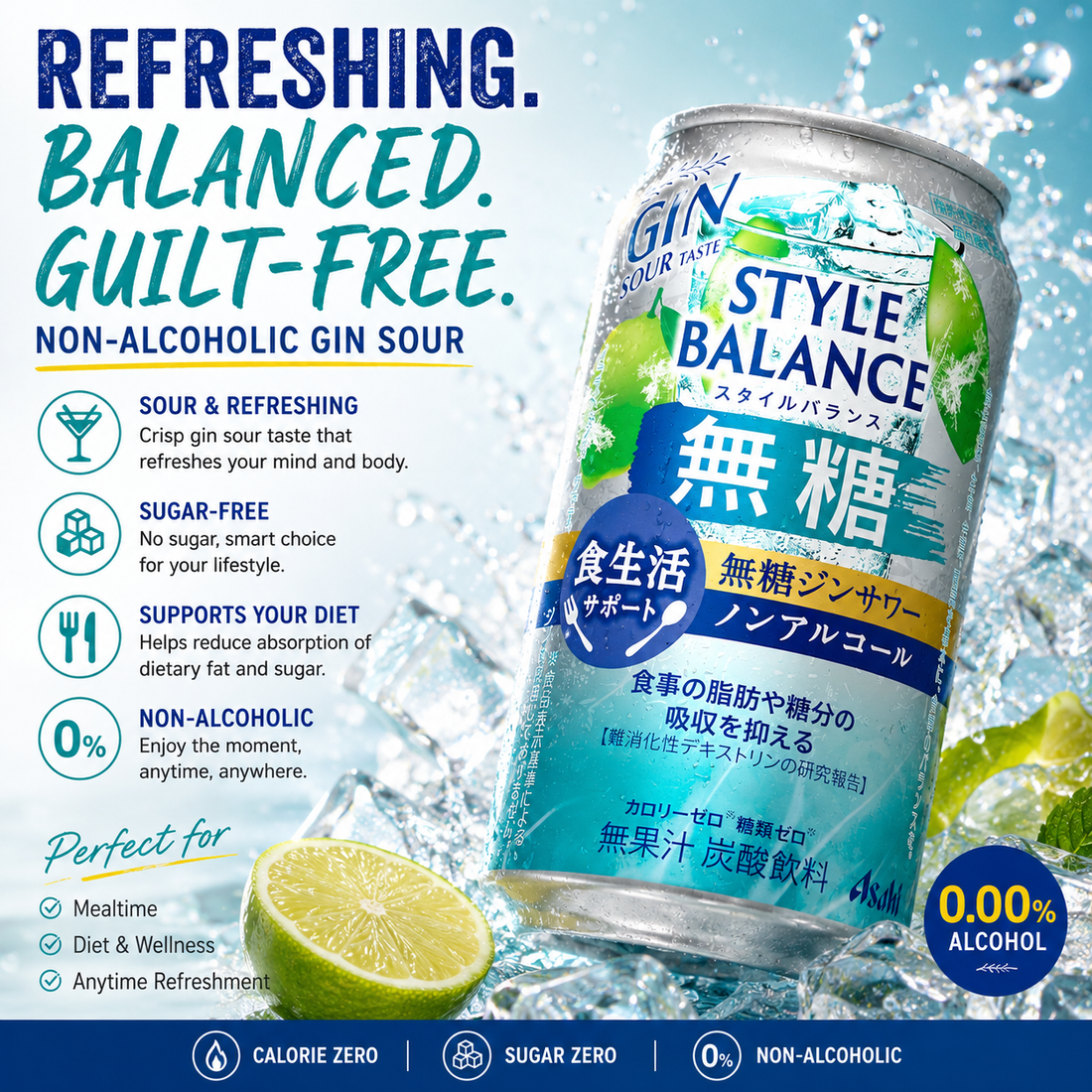 Asahi Style Balance Sugar-Free Non-Alcoholic Gin Sour 350ml