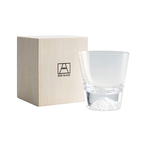 Tajima Glass Edo Glass Mt. Fuji Rocks Glass in Wooden Box | Hand Made Japanese Glass | Clear | No Surface Treatment | Made in Japan | Gift | Japanese Gift