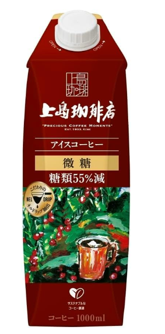 UCC Ueshima Ice Coffee, Low Sugar, Paper Pack, 33.8 fl oz (1,000 ml) × 12 Bottles