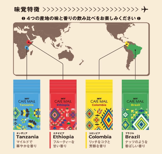 UCC Coffee Gift Cafe Mail Drip Coffee – Ethiopia Mocha, Mandheling, Colombia Santos, 5 Cups Each, 6.1 oz (200 g)