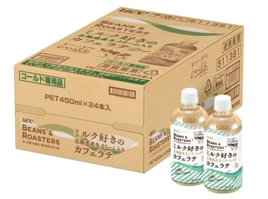 Beans &amp; Roasters Café Latte with Hokkaido Cream – 15.2 fl oz (450 ml) x 24 Bottles