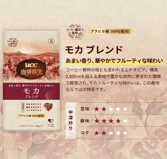 Moka Blend Coffee – Roasted Beans 14.1 oz (420 g) (3 x 4.9 oz / 140 g Bags)