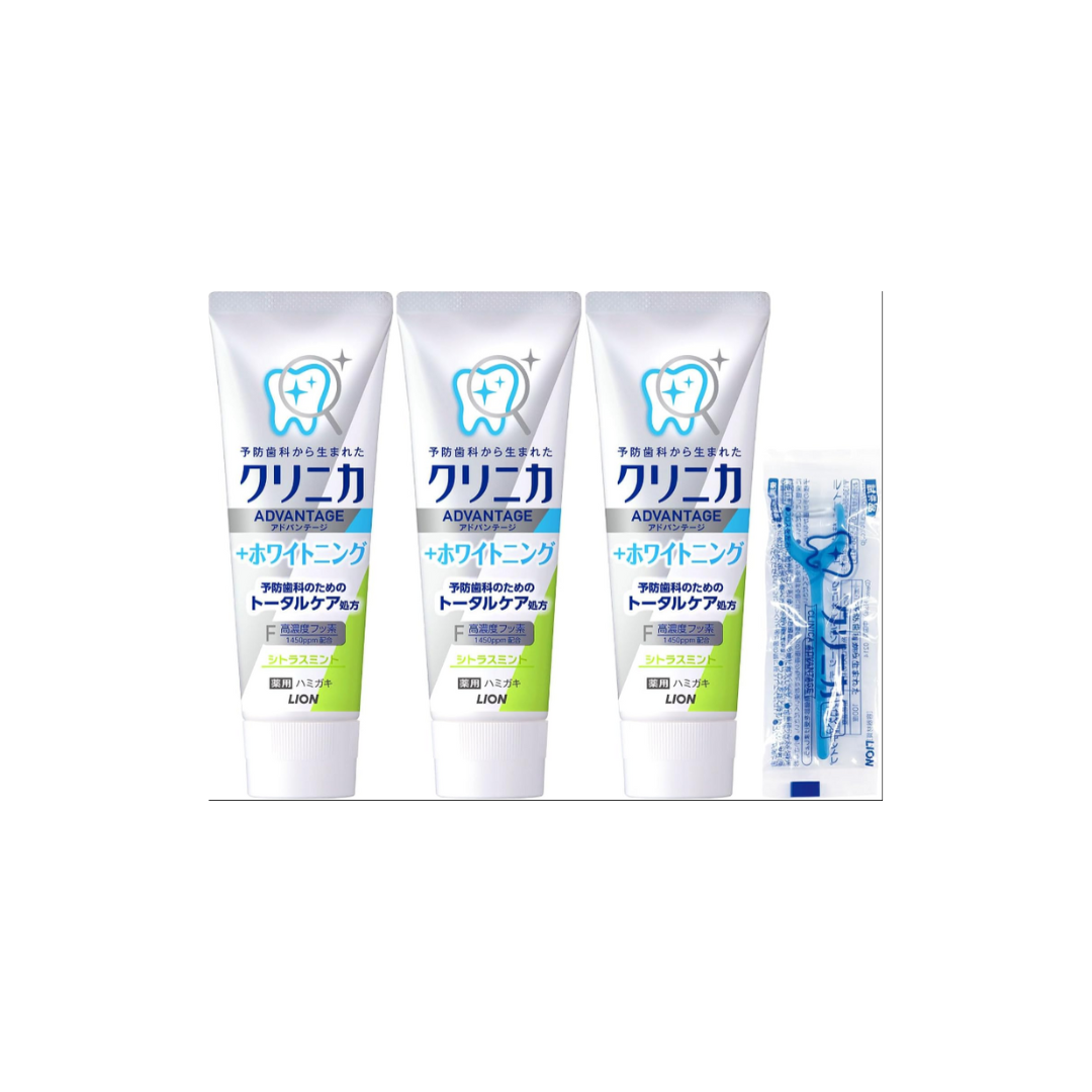 Clinica Advantage + Whitening Toothpaste Citrus Mint | 1450 ppm Fluoride | 130 g x 3 + Y-Floss