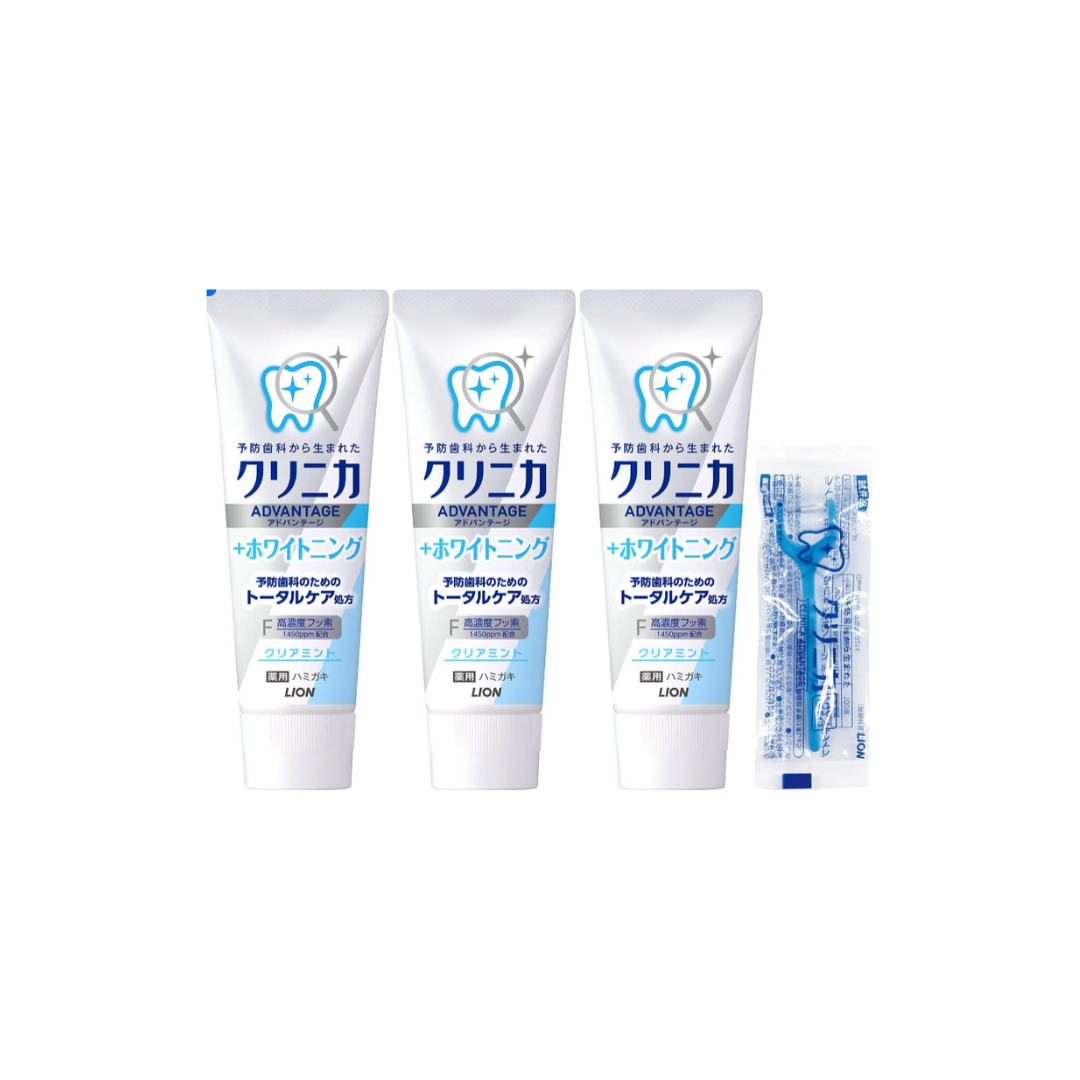 Clinica Advantage + Whitening Toothpaste Clear Mint | 1450 ppm Fluoride | 130 g x 3 + Y-Floss