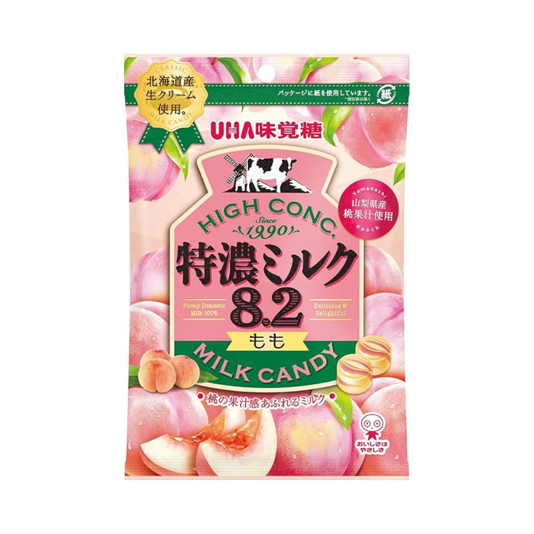 UHA Mikakuto Tokuno Milk 8.2, Peach, 3.3 oz (88 g) x 6 Bags