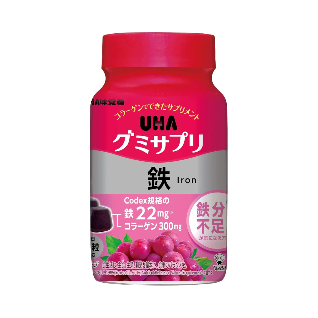 UHA Mikakuto Gummy Supplement, Iron, 30 Day Supply, 60 Capsules, 2 Tablets Per Day, Grape Flavor