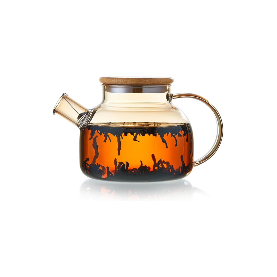 Pocarati Amber Heat-Resistant Glass Teapot 1000ml – Round Design, Direct Flame Safe, Large Capacity