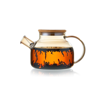 Pocarati Amber Heat-Resistant Glass Teapot 1000ml – Round Design, Direct Flame Safe, Large Capacity