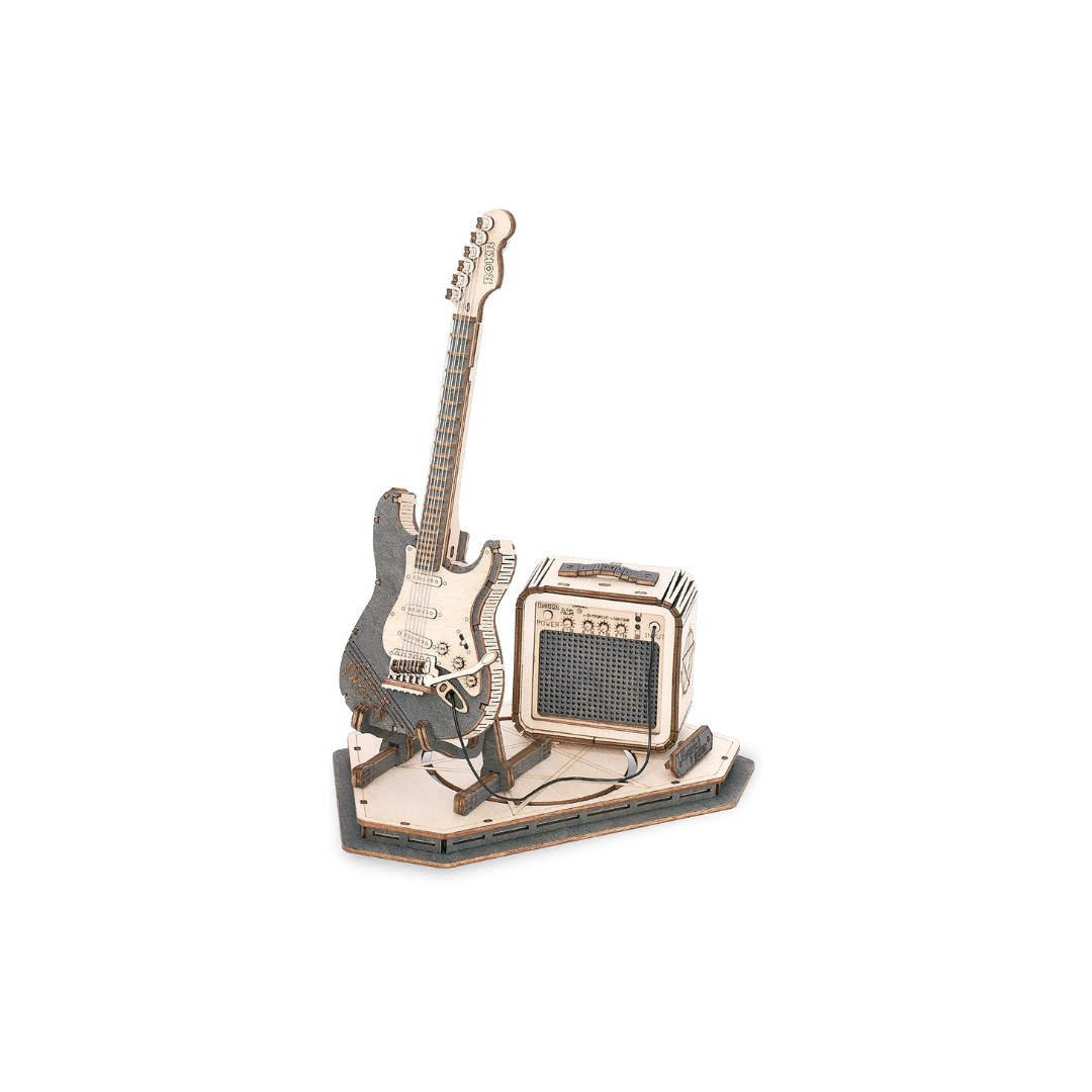 ROBOTIME Electric Guitar 3D Wooden Puzzle – DIY Craft Assembly Model Kit, Musical Instrument Series