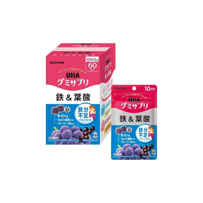 UHA Mikakuto Gummy Supplement, Iron &amp; Folic Acid, 60 Day Supply (10 Day Supply x 6 Boxes) (EC Exclusive)